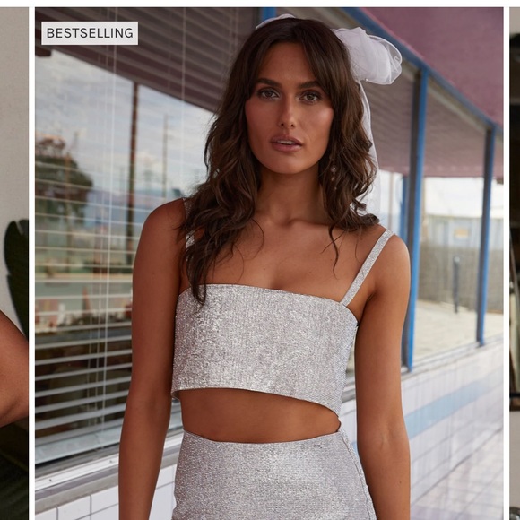 12th Tribe Tops - SHIRA SILVER RHINESTONE CROP TOP